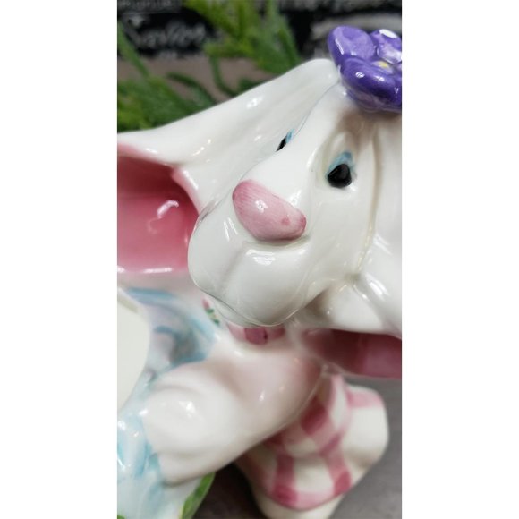 Easter Bunny Glazed Ceramic Dish Bowl Vase - Picture 2 of 10